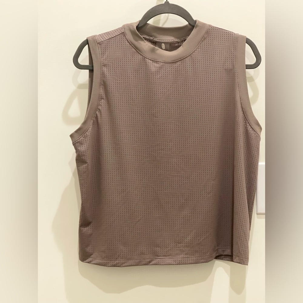CALIA Women's Open Mesh Mock Neck Tank Taupe Size L